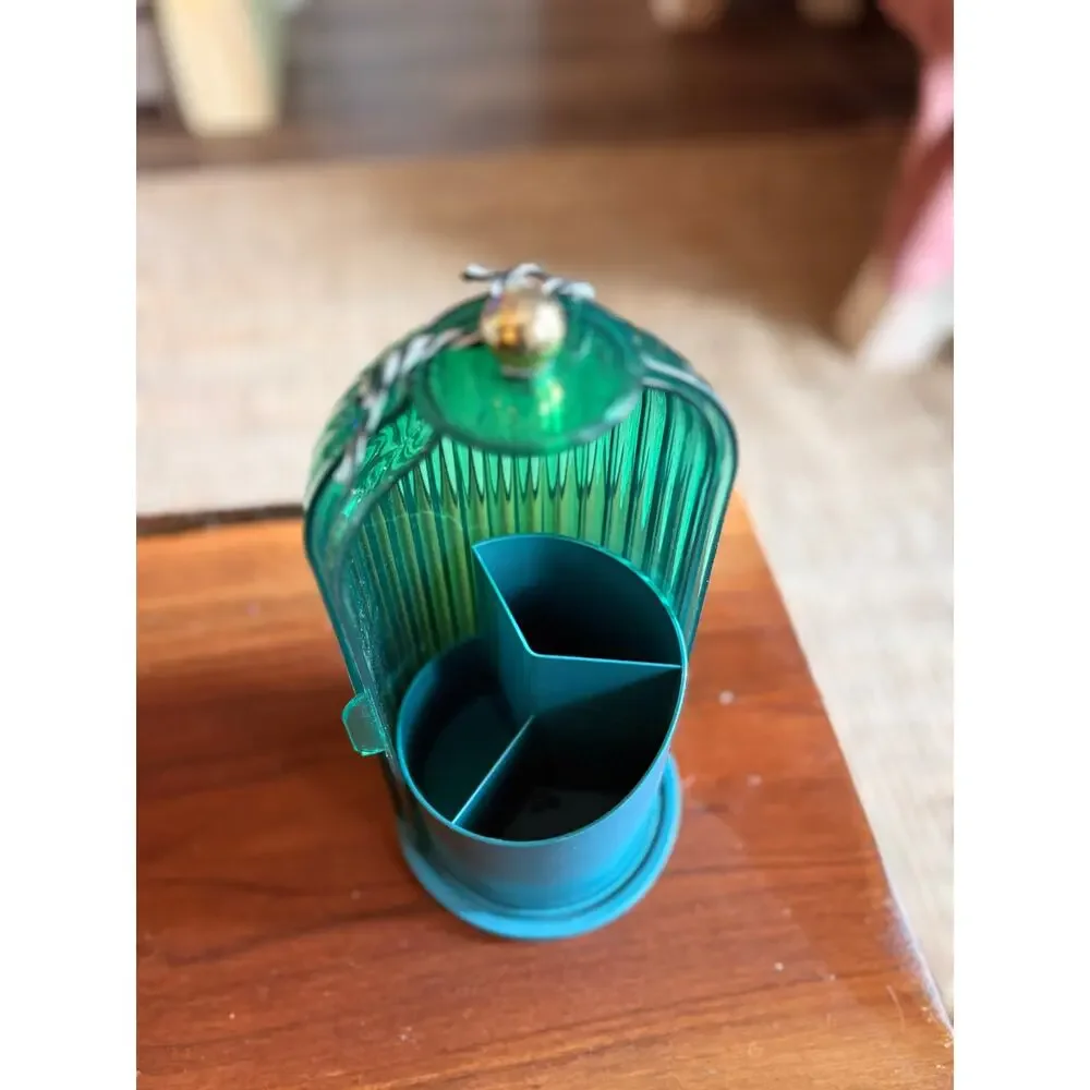 Makeup Brush Holder w Dustproof Cover 360 Rotating Green Makeup Organizer
